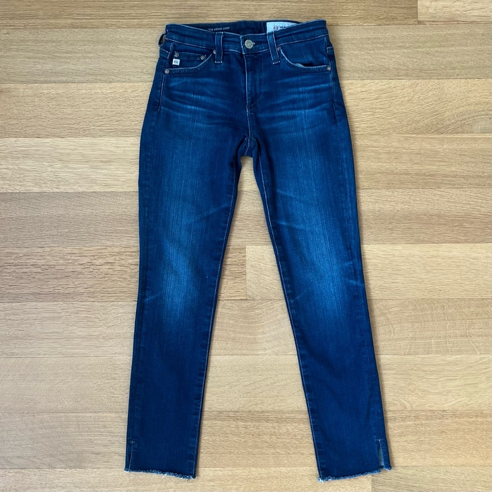 AG The Prima Crop Cigarette Dark Blue Split Hem Stretch Skinny Jeans Size 23